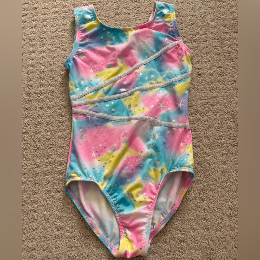 Girls' Pastel Tie-Dye Star Gym Leotard Size 8/10